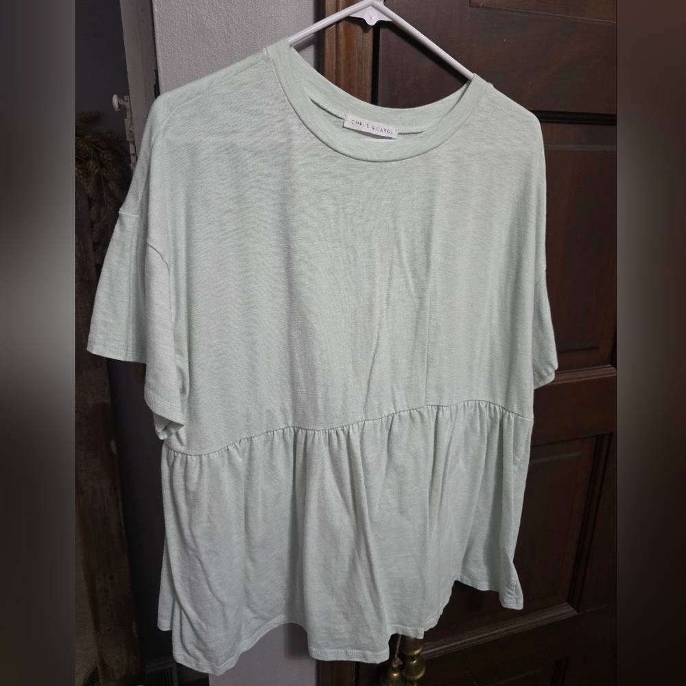 Chris & Carol, L, Mint Short-Sleeve Peplum Top